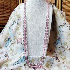 Clear Lucite Plastic Acrylic Bead Bauble Graduated Beaded Necklace Hot Pink Cord